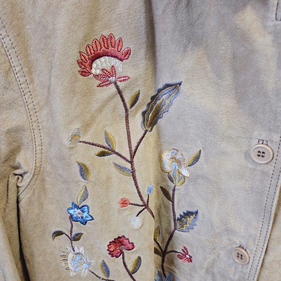 dialogue 12 vintage leather suede embroidered boho shirt jacket - Picture 4 of 9